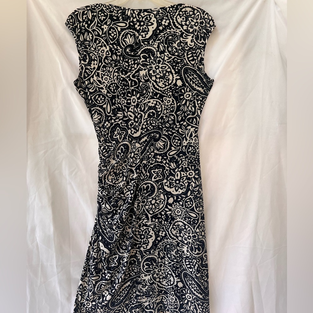 Chaps Blue and White Sheath Maxi Dress Bateau Neckline